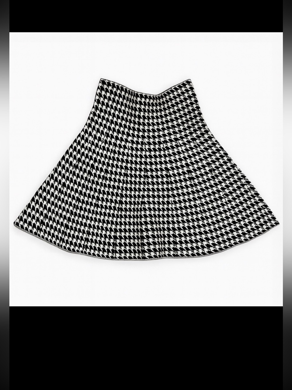 Black & Ivory Houndstooth High Waist Knit A-Line Skirt S/M Preppy Academia